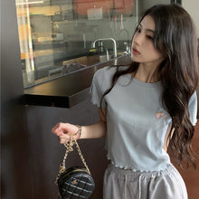 Load image into Gallery viewer, Sweet Cool Girl T-shirt Crop Top Ruffled Sleeves Shirts Casual Clothes Y2k Cropped Tee Shirt Top White Black Tops for Summer