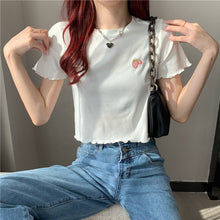Load image into Gallery viewer, Sweet Cool Girl T-shirt Crop Top Ruffled Sleeves Shirts Casual Clothes Y2k Cropped Tee Shirt Top White Black Tops for Summer