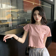 Load image into Gallery viewer, Sweet Cool Girl T-shirt Crop Top Ruffled Sleeves Shirts Casual Clothes Y2k Cropped Tee Shirt Top White Black Tops for Summer