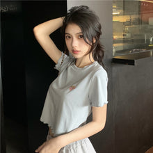 Load image into Gallery viewer, Sweet Cool Girl T-shirt Crop Top Ruffled Sleeves Shirts Casual Clothes Y2k Cropped Tee Shirt Top White Black Tops for Summer