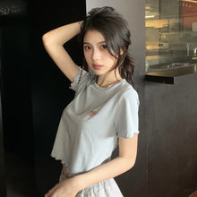 Load image into Gallery viewer, Sweet Cool Girl T-shirt Crop Top Ruffled Sleeves Shirts Casual Clothes Y2k Cropped Tee Shirt Top White Black Tops for Summer