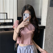 Load image into Gallery viewer, Sweet Cool Girl T-shirt Crop Top Ruffled Sleeves Shirts Casual Clothes Y2k Cropped Tee Shirt Top White Black Tops for Summer