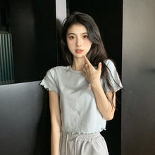 Load image into Gallery viewer, Sweet Cool Girl T-shirt Crop Top Ruffled Sleeves Shirts Casual Clothes Y2k Cropped Tee Shirt Top White Black Tops for Summer