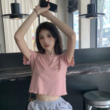 Load image into Gallery viewer, Sweet Cool Girl T-shirt Crop Top Ruffled Sleeves Shirts Casual Clothes Y2k Cropped Tee Shirt Top White Black Tops for Summer