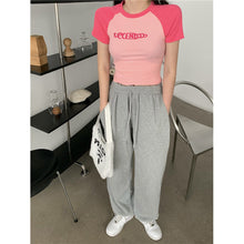 Load image into Gallery viewer, Women Slimming Fit T-shirt Summer Contrasted Color Short Sleeve Shirts American Style Basic Tops Casual Simplicity Shirt