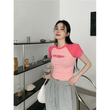 Load image into Gallery viewer, Women Slimming Fit T-shirt Summer Contrasted Color Short Sleeve Shirts American Style Basic Tops Casual Simplicity Shirt