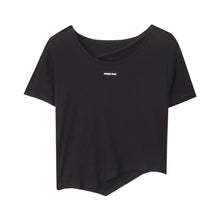Load image into Gallery viewer, Women Irregular Design T-shirt Casual Short-Sleeved Shirts Summer Slim Fit Short Top Black White Basic Tees