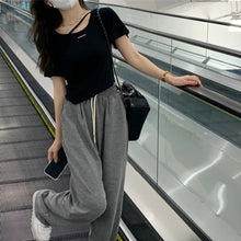 Load image into Gallery viewer, Women Irregular Design T-shirt Casual Short-Sleeved Shirts Summer Slim Fit Short Top Black White Basic Tees