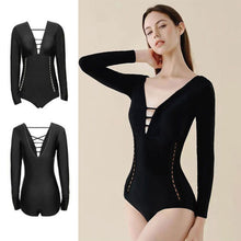 Load image into Gallery viewer, Solid Color Triangle One-Piece Long Sleeve Swimsuit Hollow Mesh Sexy Bikini With Breast Pad