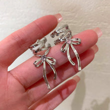 Load image into Gallery viewer, Silver Bow Ribbon Earrings for Women Girls Ballet Bow-knot Ear Cuff Simple All-match Earring Jewelry Delicate Design Elegant Decoration