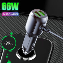 Load image into Gallery viewer, Dual USB Car Charger With Micro USB Type C Cable QC3.0 Fast Charging For Phone 12V/24V Cigarette Lighter Sockets
