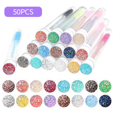 Load image into Gallery viewer, 50pcs Disposable Test Tube Crystal Stem Eyelash Brush Replaceable Dust-proof Sparkling Diamond Makeup Eyelash Mascara Brush
