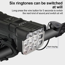 Load image into Gallery viewer, 12 LED Bicycle Horn Headlight With Digital Display USB Charging Outdoor Night Riding Fishing Safety Warning Light