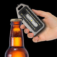 Load image into Gallery viewer, Multifunctional Keychain Light Outdoor Emergency Survival Whistle Bottle Opener Broken Window Hammer Night Riding Red And Blue Warning Light Portable Flashlight