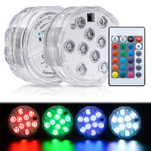Load image into Gallery viewer, 10 LEDs RGB Underwater Lamp Submersible Light Remote Control Garden Swimming Pool Light Aquarium Vase Bowl Wedding Party Decor
