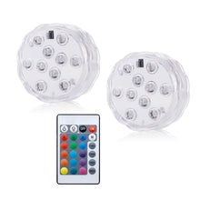 Load image into Gallery viewer, 10 LEDs RGB Underwater Lamp Submersible Light Remote Control Garden Swimming Pool Light Aquarium Vase Bowl Wedding Party Decor