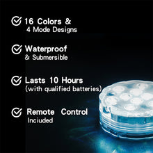 Load image into Gallery viewer, 10 LEDs RGB Underwater Lamp Submersible Light Remote Control Garden Swimming Pool Light Aquarium Vase Bowl Wedding Party Decor