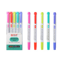 Load image into Gallery viewer, 5 Colors/box Double Headed Highlighter Pen Set Fluorescent Drawing Markers Highlighters Pens Art Japanese Cute Pastel Stationery