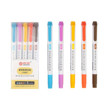 Load image into Gallery viewer, 5 Colors/box Double Headed Highlighter Pen Set Fluorescent Drawing Markers Highlighters Pens Art Japanese Cute Pastel Stationery