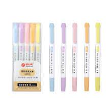 Load image into Gallery viewer, 5 Colors/box Double Headed Highlighter Pen Set Fluorescent Drawing Markers Highlighters Pens Art Japanese Cute Pastel Stationery