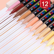 Load image into Gallery viewer, 12 Colors Skin Tone Markers Pens Nylon Soft Head Acrylic Markers Waterproof Pen Soft Brush Nib Skin Color Figure Painting School