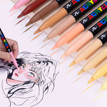 Load image into Gallery viewer, 12 Colors Skin Tone Markers Pens Nylon Soft Head Acrylic Markers Waterproof Pen Soft Brush Nib Skin Color Figure Painting School