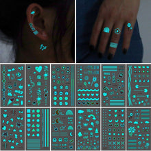 Load image into Gallery viewer, 12pcs/set Blue Glow Tattoo Sticker Waterproof Small Fresh Snake Butterfly Electric Syllable Party Sticker Set Tattoo Patches