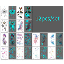 Load image into Gallery viewer, 12pcs/set Blue Glow Tattoo Sticker Waterproof Small Fresh Snake Butterfly Electric Syllable Party Sticker Set Tattoo Patches