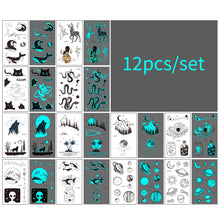 Load image into Gallery viewer, 12pcs/set Blue Glow Tattoo Sticker Waterproof Small Fresh Snake Butterfly Electric Syllable Party Sticker Set Tattoo Patches