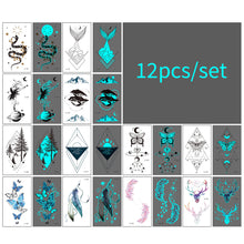 Load image into Gallery viewer, 12pcs/set Blue Glow Tattoo Sticker Waterproof Small Fresh Snake Butterfly Electric Syllable Party Sticker Set Tattoo Patches