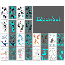 Load image into Gallery viewer, 12pcs/set Blue Glow Tattoo Sticker Waterproof Small Fresh Snake Butterfly Electric Syllable Party Sticker Set Tattoo Patches