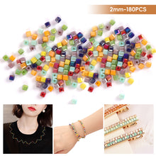 Load image into Gallery viewer, 180pcs 2mm Square Glass Crystal Beads Cube Beads Charms Candy Color Beads For DIY Jewelry Making Clothing Accessories