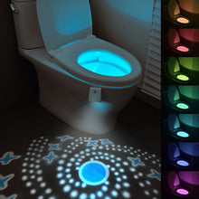 Load image into Gallery viewer, USB Chargeable Toilet Light with Star Projector Toilet Seat Night Light Smart Motion Sensor 16 Colors Toilet Bowl Seat LED Night Light