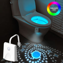Load image into Gallery viewer, USB Chargeable Toilet Light with Star Projector Toilet Seat Night Light Smart Motion Sensor 16 Colors Toilet Bowl Seat LED Night Light