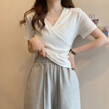 Load image into Gallery viewer, Cross V-neck Short Sleeve T-shirt Women Slim Bottoming Shirts Crop Top Summer New Fashion