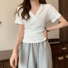 Load image into Gallery viewer, Cross V-neck Short Sleeve T-shirt Women Slim Bottoming Shirts Crop Top Summer New Fashion