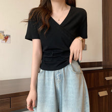 Load image into Gallery viewer, Cross V-neck Short Sleeve T-shirt Women Slim Bottoming Shirts Crop Top Summer New Fashion