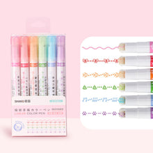 Load image into Gallery viewer, 6Pcs/Set Flower Line Shape Highlighter Pen Roller Tip Curve Liner Marker Kawaii Korean Stationery School Office Supplies Gifts