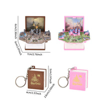 Load image into Gallery viewer, Funny 3D Folding Book Keyring Birthday Gift Fold Book Keychain 3D Popup Dinosaur Castle Christmas Surprise Anxiety Stress Children Kids Toy