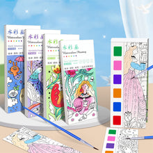 Load image into Gallery viewer, Portable Watercolor Painting Book 12 Sheets Coloring Book With Paint Brush Gouache Book Kids Graffiti Picture Drawing Stationery