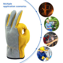 Load image into Gallery viewer, 1Pair Leather Working Glove Stretchable Wrist Tough Cowhide Work Glove Resistant Knit Wrist Canvas Backing Safety Supplies