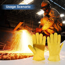 Load image into Gallery viewer, 1Pair Leather Work Gloves For Men Yellow Cowhide Heavy Duty Safety Protective Driver Working Welding Mechanic Gloves