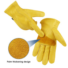 Load image into Gallery viewer, 1Pair Leather Work Gloves For Men Yellow Cowhide Heavy Duty Safety Protective Driver Working Welding Mechanic Gloves