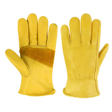 Load image into Gallery viewer, 1Pair Leather Work Gloves For Men Yellow Cowhide Heavy Duty Safety Protective Driver Working Welding Mechanic Gloves