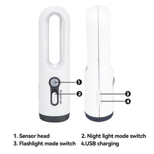 Load image into Gallery viewer, Multifunctional Human Sensing Night Light Outdoor Camping Hiking Portable Emergency LED Flashlight USB Charging