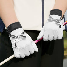 Load image into Gallery viewer, 1Pair Bow Golf Gloves For Women With Removable Mark Sheepskin Self-Adhesive Cloth Non-Slip Sports Full Finger Gloves