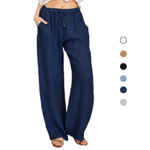Load image into Gallery viewer, Fashion Full Length Casual Pants for Women Cotton Linen Wide Leg Pants Solid Summer Pants Female Loose High Waist Straight Trous