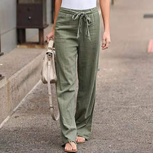 Load image into Gallery viewer, Fashion Full Length Casual Pants for Women Cotton Linen Wide Leg Pants Solid Summer Pants Female Loose High Waist Straight Trous