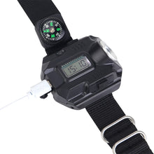 Load image into Gallery viewer, Multifunctional Outdoor Emergency Watch Light With Compass Camping Hike Rechargeable Wrist Light LED Glare Flashlight