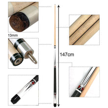 Load image into Gallery viewer, 1PC 147CM Weighted 1/2 Split Cue 13MM Big Head Chinese Black Eight Snooker Maple Birch Cue Stick Billiard Supplies